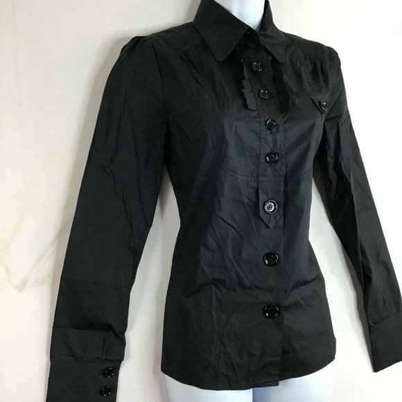 ANNARITA N Women's Black Classic Long Sleeve Button Up Casual Shirt Size 6 - Picture 2 of 11